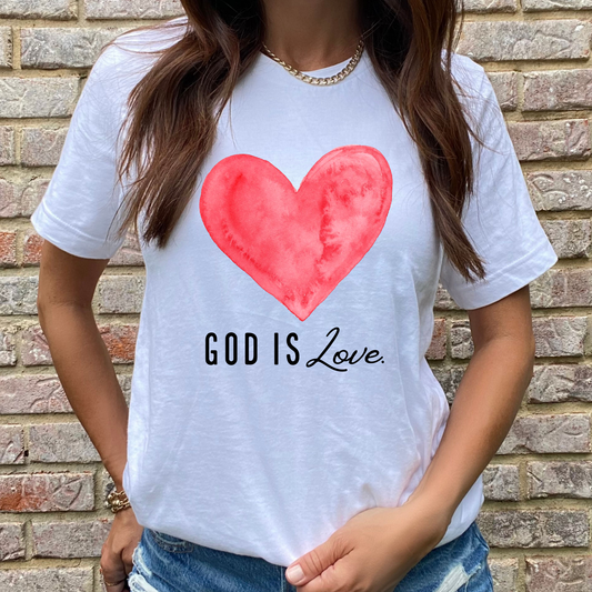 God is Love Pink Heart Graphic Tee