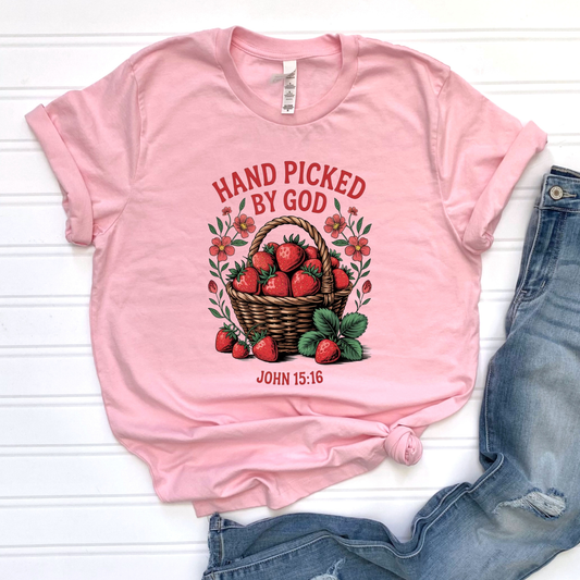 Hand Picked by God Pink Graphic Tee
