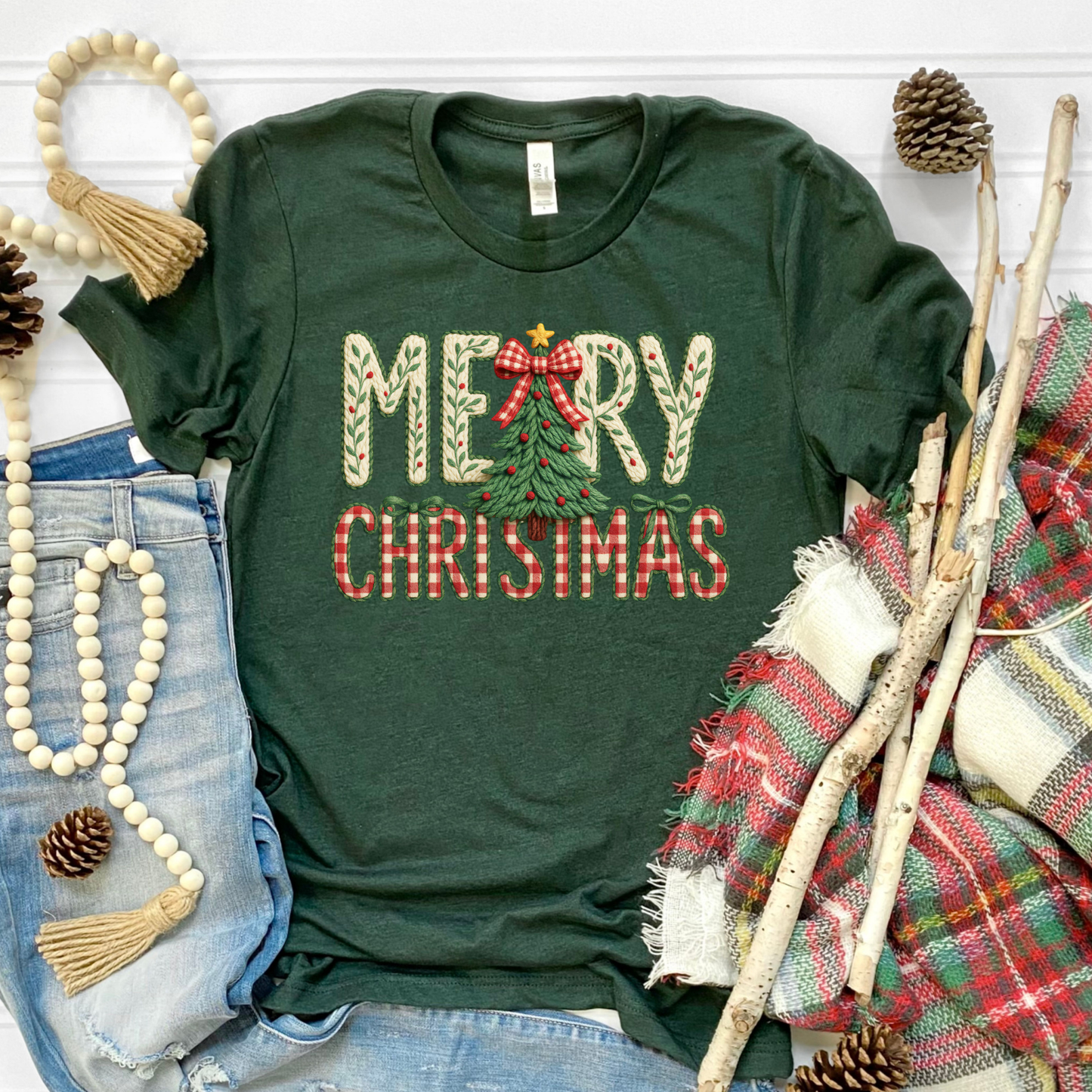 Merry Christmas Tree Green Graphic Tee