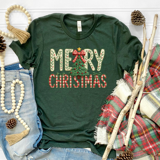 Merry Christmas Tree Green Graphic Tee